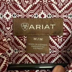 maroon, white with black accent long sleeve ariat button down